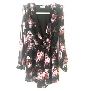 Tobi long sleeve black floral romper